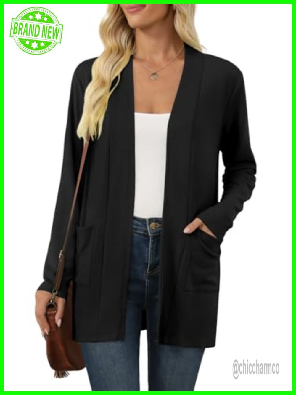 Women's Long Sleeve Lightweight Cardigan Casual Open Front V-Neck Side Pockets